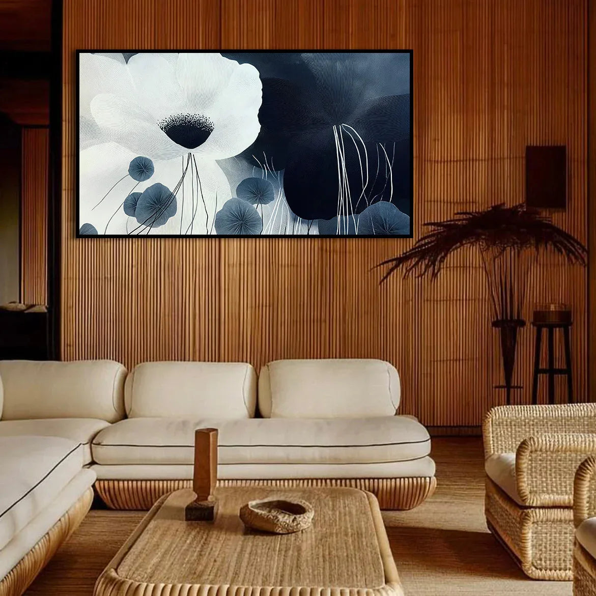 Silent Bloom-Modern Minimalist Cold Tone Elegant Flower Wall Art#FL10043