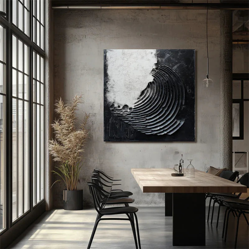 Echoes of Balance-Modern Minimalist 3D Black and White Curved Decorative Oil Painting Wall Art