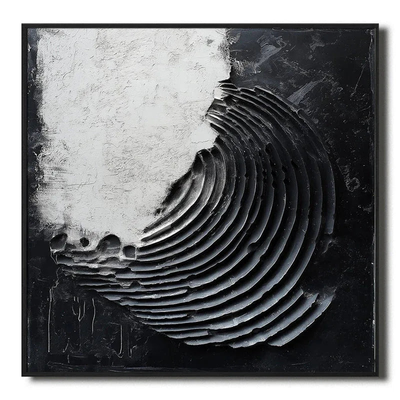 Echoes of Balance-Modern Minimalist 3D Black and White Curved Decorative Oil Painting Wall Art