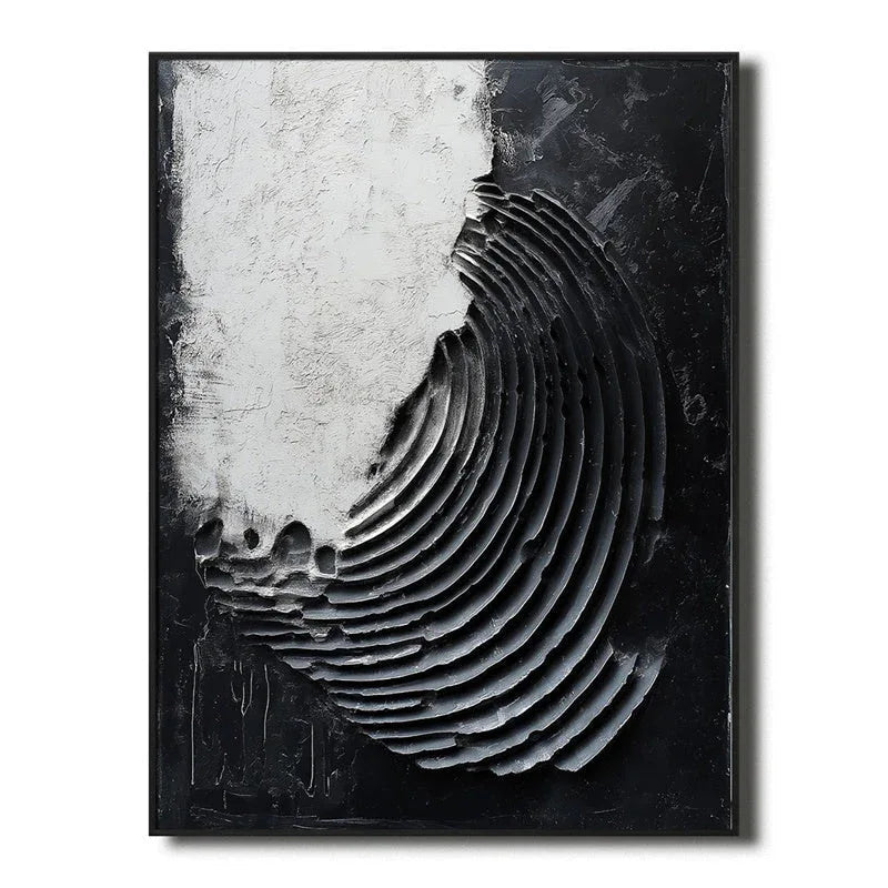 Eclipsed Waves-Modern Minimalist Spiral Layered Black and White Texture Abstract Wall Art