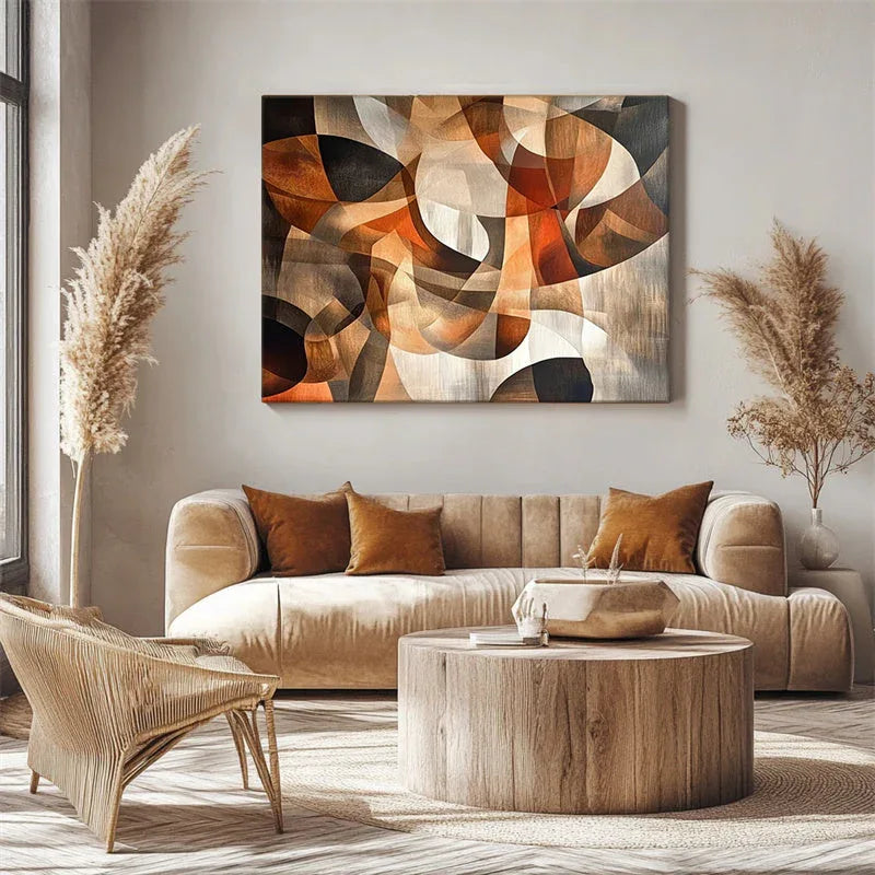 Golden Harmony - Geometric Curve Warm Brown Abstract Stereoscopic Oil Painting Wall Art