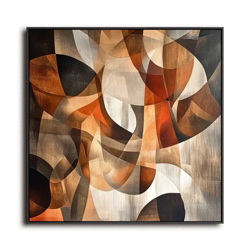 Golden Harmony - Geometric Curve Warm Brown Abstract Stereoscopic Oil Painting Wall Art