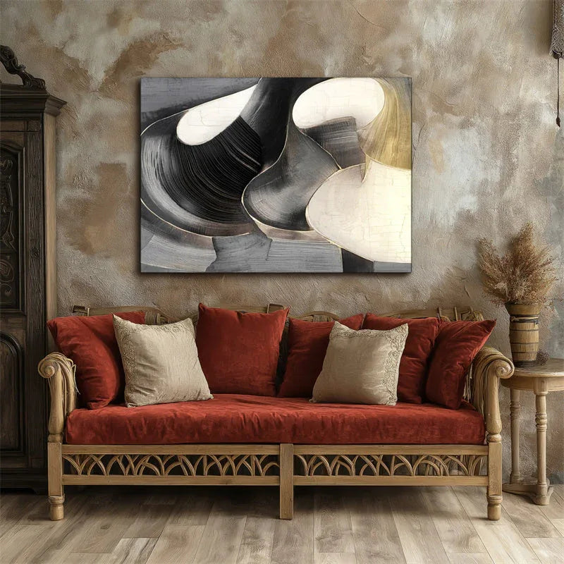Golden Eclipse-3D Geometric Black Gold Flowing Surface Abstract Wall Art