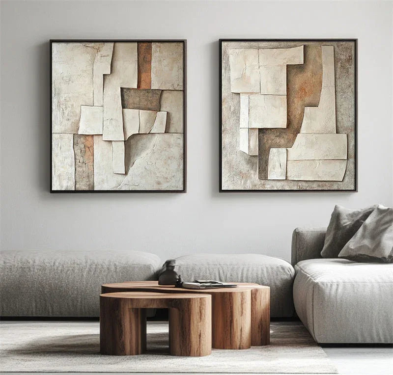 Rustic Geometric Layers-Geometric Block Texture Wall Art in Modern Interior Design