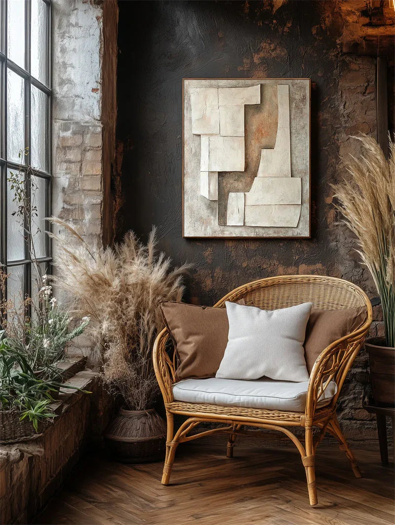 Rustic Geometric Layers-Geometric Block Texture Wall Art in Modern Interior Design