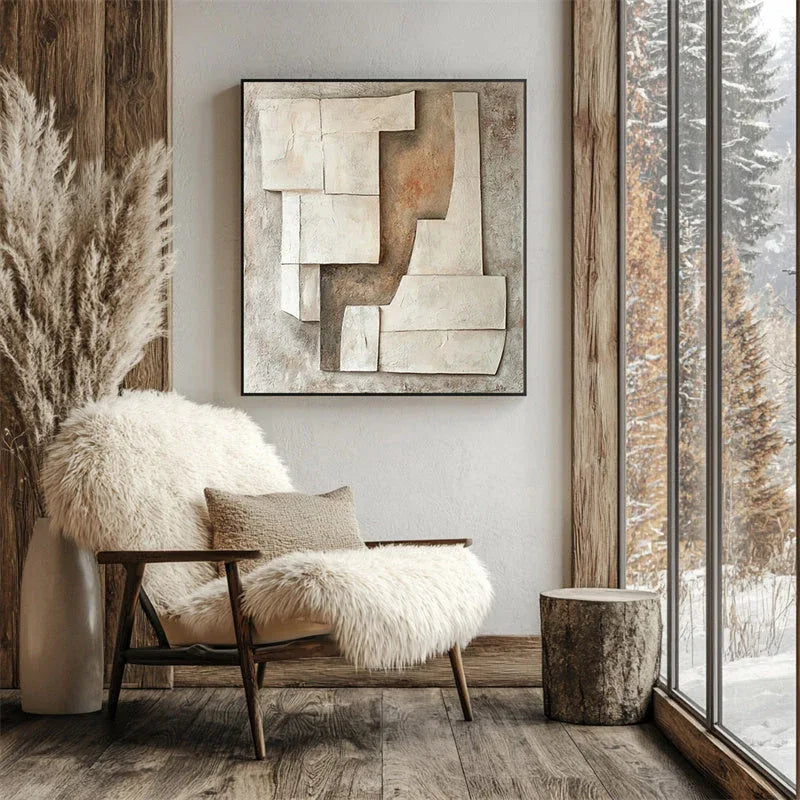 Rustic Geometric Layers-Geometric Block Texture Wall Art in Modern Interior Design