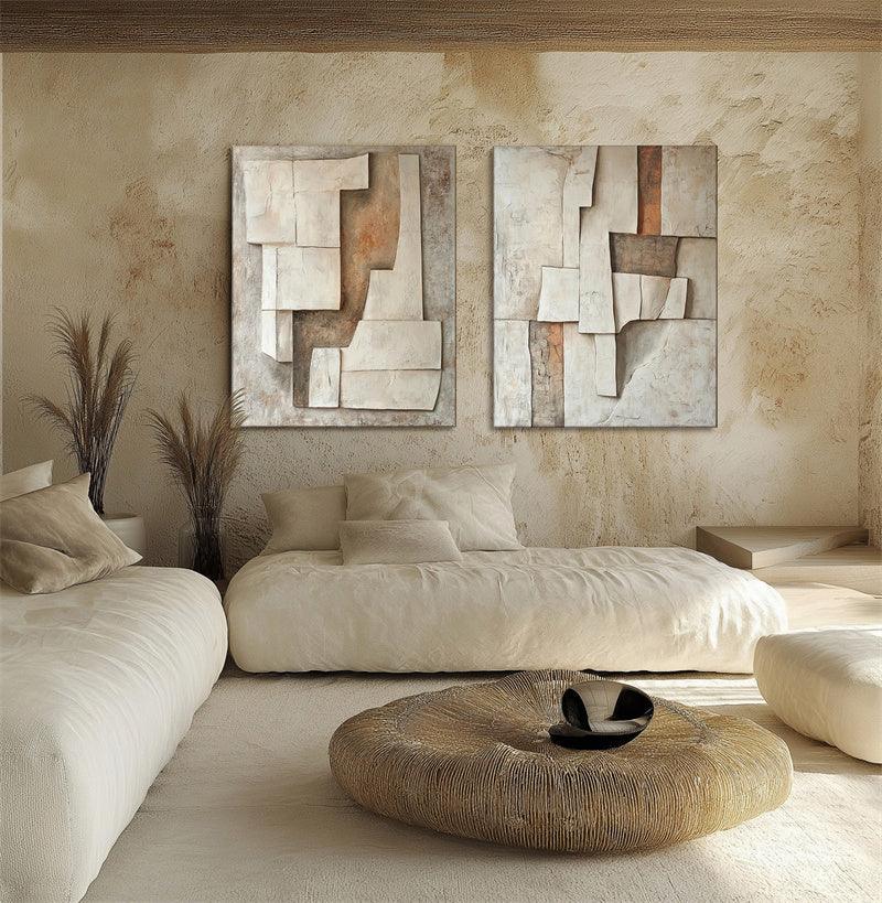 Fragmented Harmony-Abstract Texture Oil Painting Wall Art of Natural Wrinkles and Retro Geometry