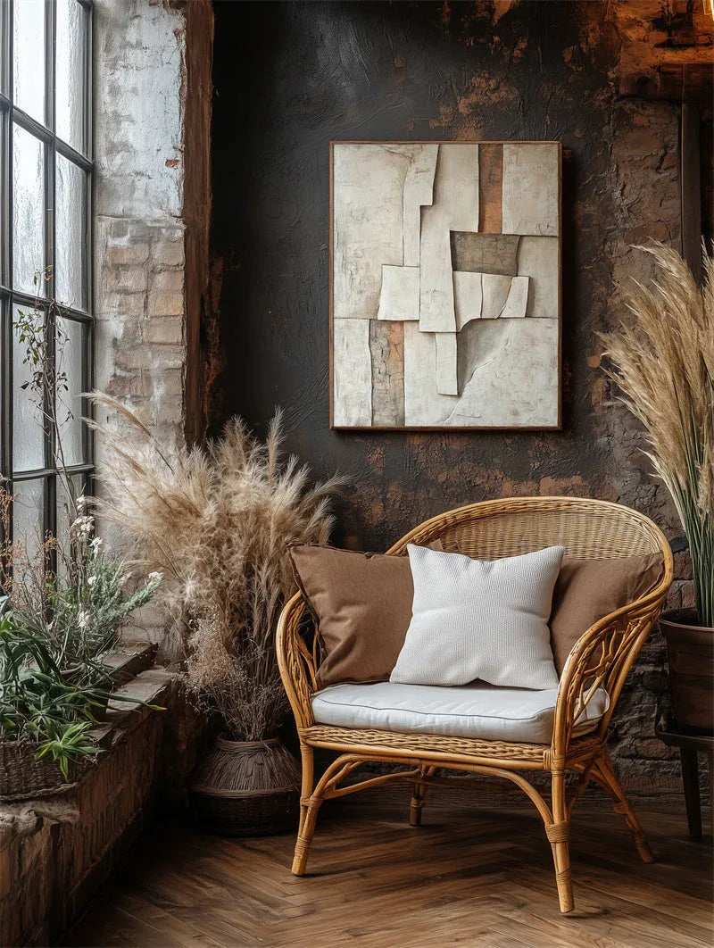 Fragmented Harmony-Abstract Texture Oil Painting Wall Art of Natural Wrinkles and Retro Geometry