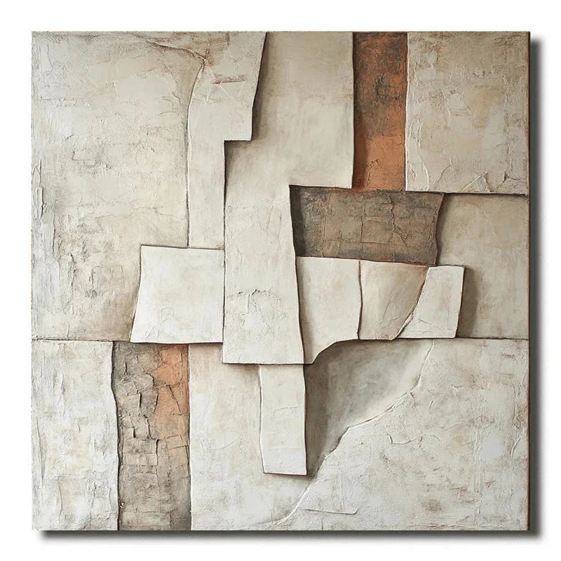 Fragmented Harmony-Abstract Texture Oil Painting Wall Art of Natural Wrinkles and Retro Geometry
