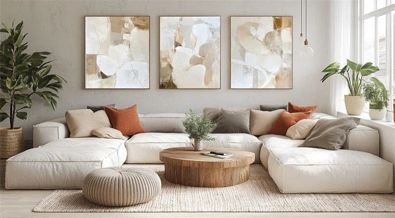 Golden Embrace-Hand Drawn Natural Style Texture Block Abstract Oil Painting Wall Art