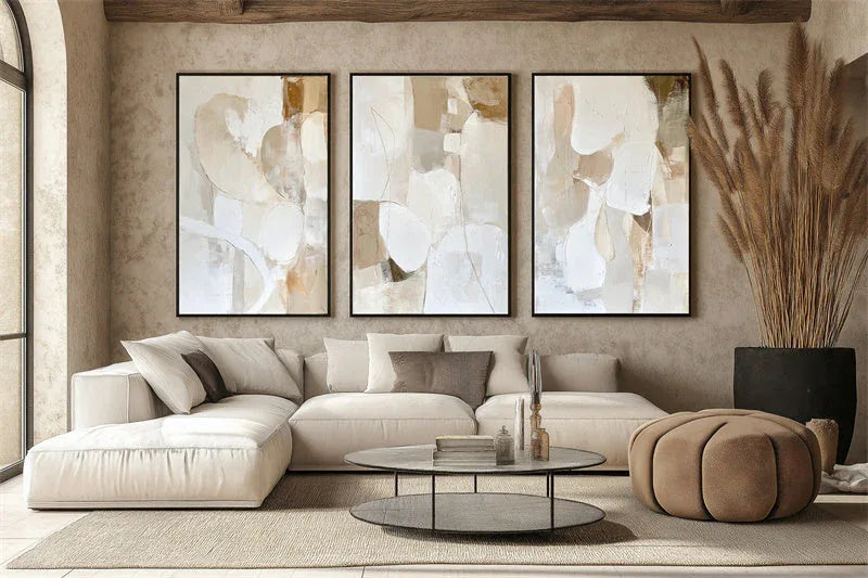 Golden Embrace-Hand Drawn Natural Style Texture Block Abstract Oil Painting Wall Art