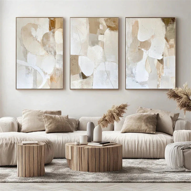 Golden Embrace-Hand Drawn Natural Style Texture Block Abstract Oil Painting Wall Art