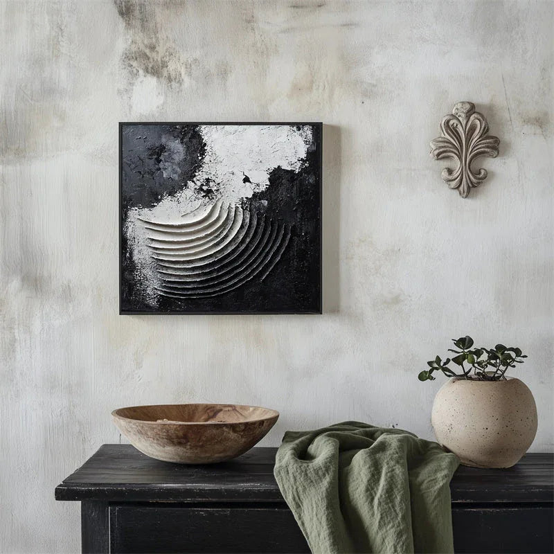 Lunar Crescendo-Hand drawn 3D abstract mural of the crescent moon