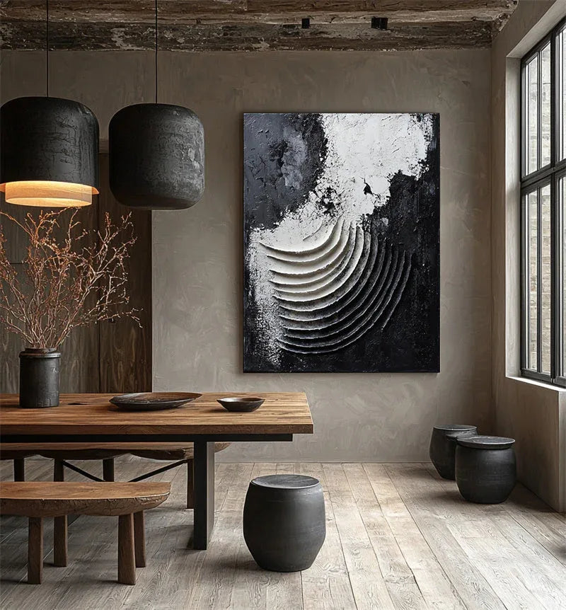 Lunar Crescendo-Hand drawn 3D abstract mural of the crescent moon