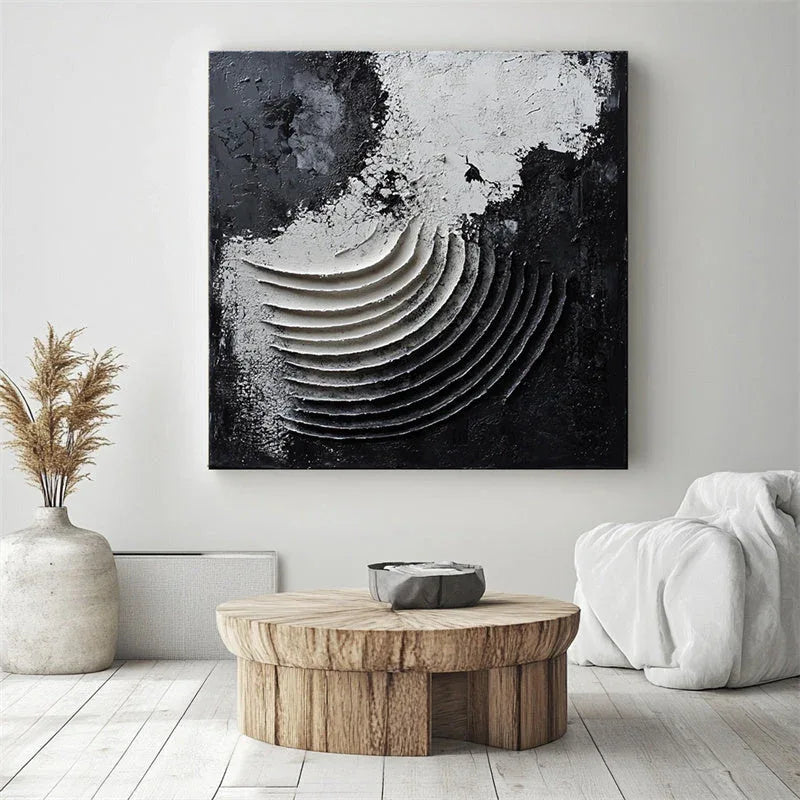 Lunar Crescendo-Hand drawn 3D abstract mural of the crescent moon
