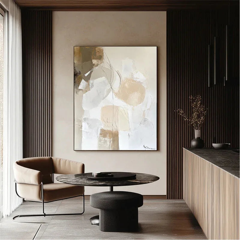 Earthly Flow-Abstract Block Wall Art With Modern Minimalist Soft Line Rhythm