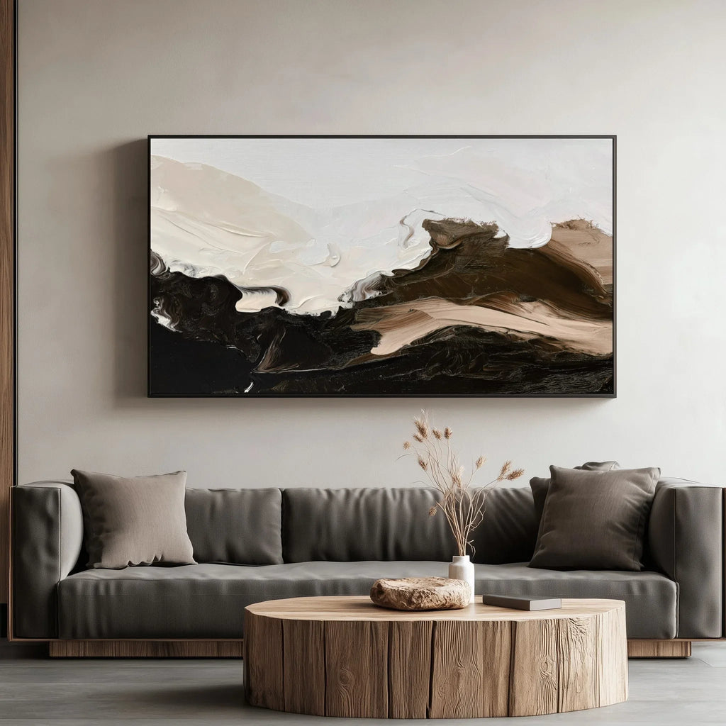 Echoes of Motion -Abstract Three-Dimensional Mountain Shaped Black and White Brown Textured Wall Art