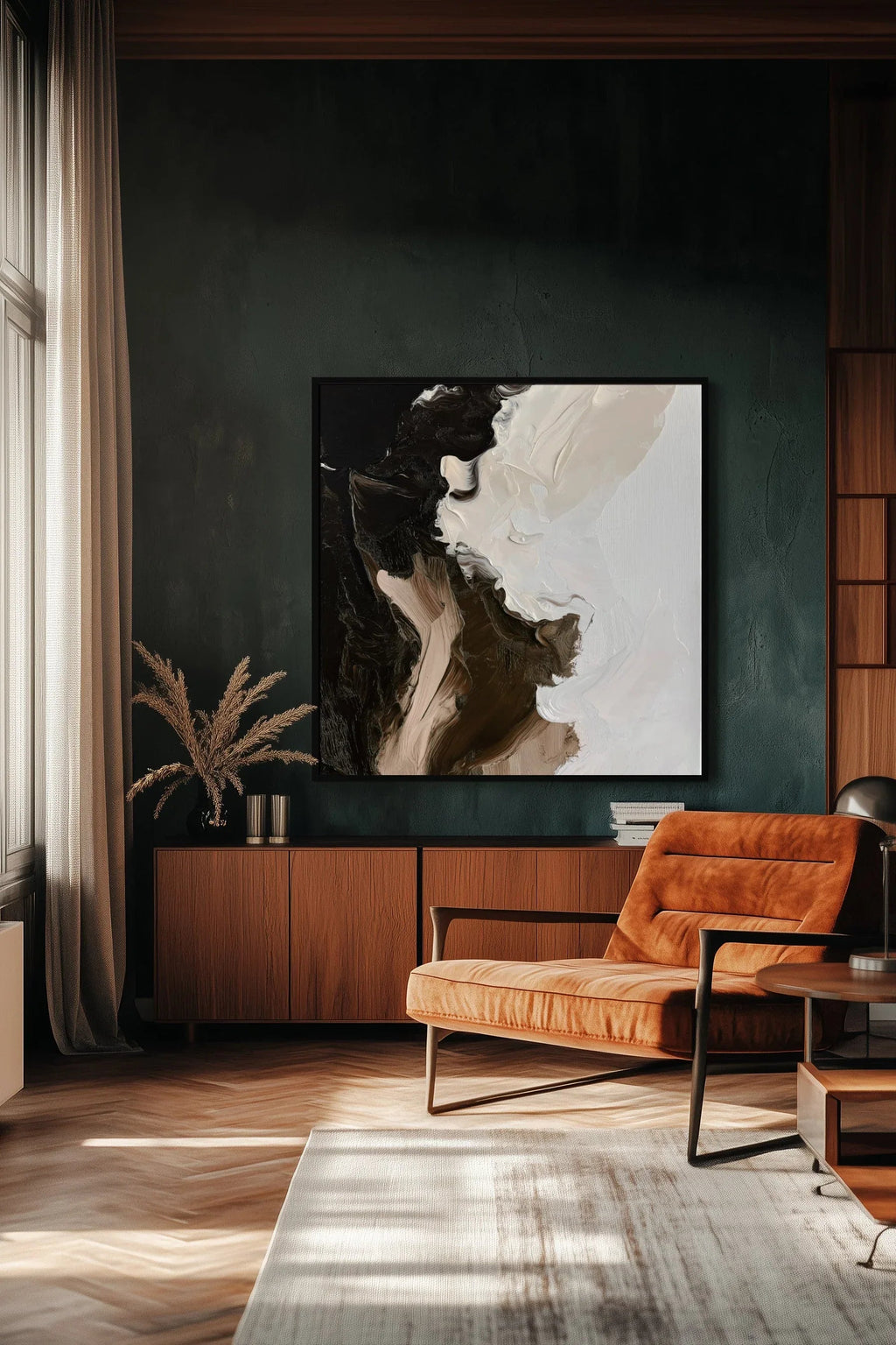 Echoes of Motion -Abstract Three-Dimensional Mountain Shaped Black and White Brown Textured Wall Art