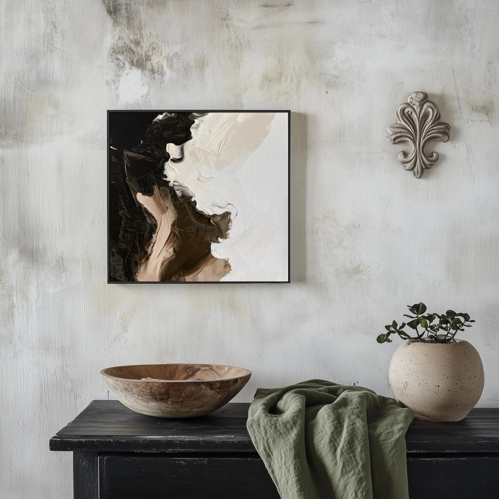 Echoes of Motion -Abstract Three-Dimensional Mountain Shaped Black and White Brown Textured Wall Art