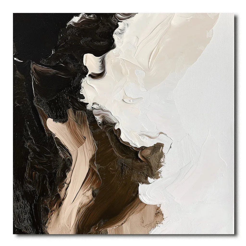 Echoes of Motion -Abstract Three-Dimensional Mountain Shaped Black and White Brown Textured Wall Art