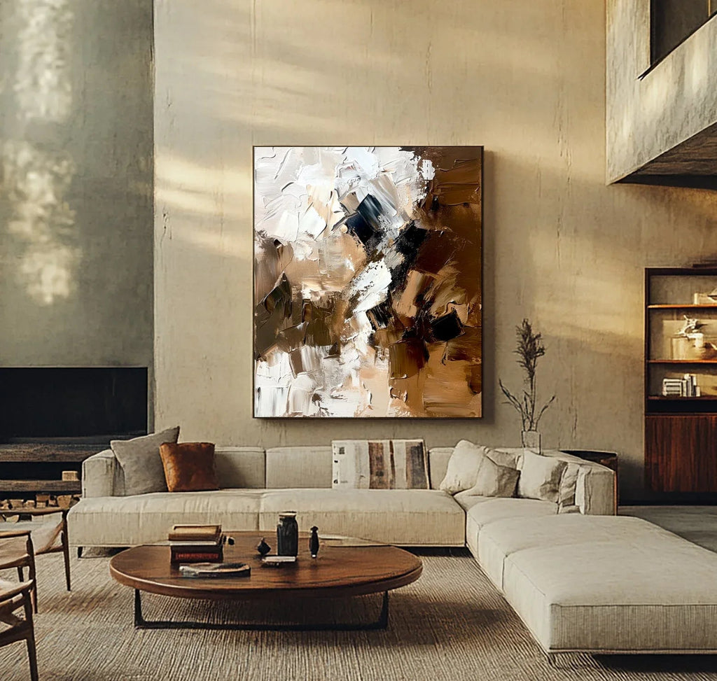 Rustic Rhythm-Warm Brown Flowing Block Surface Thick Coated Abstract Texture Wall Art