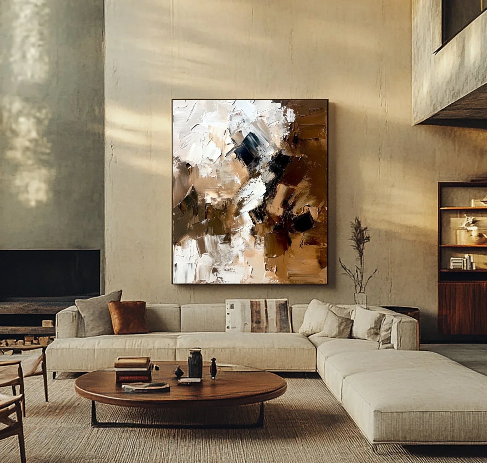 Rustic Rhythm-Warm Brown Flowing Block Surface Thick Coated Abstract Texture Wall Art