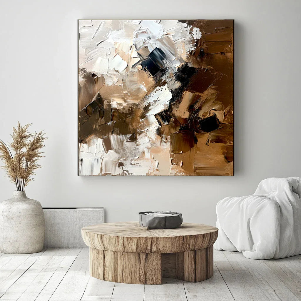 Rustic Rhythm-Warm Brown Flowing Block Surface Thick Coated Abstract Texture Wall Art
