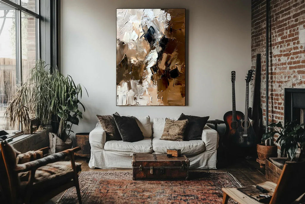 Rustic Rhythm-Warm Brown Flowing Block Surface Thick Coated Abstract Texture Wall Art