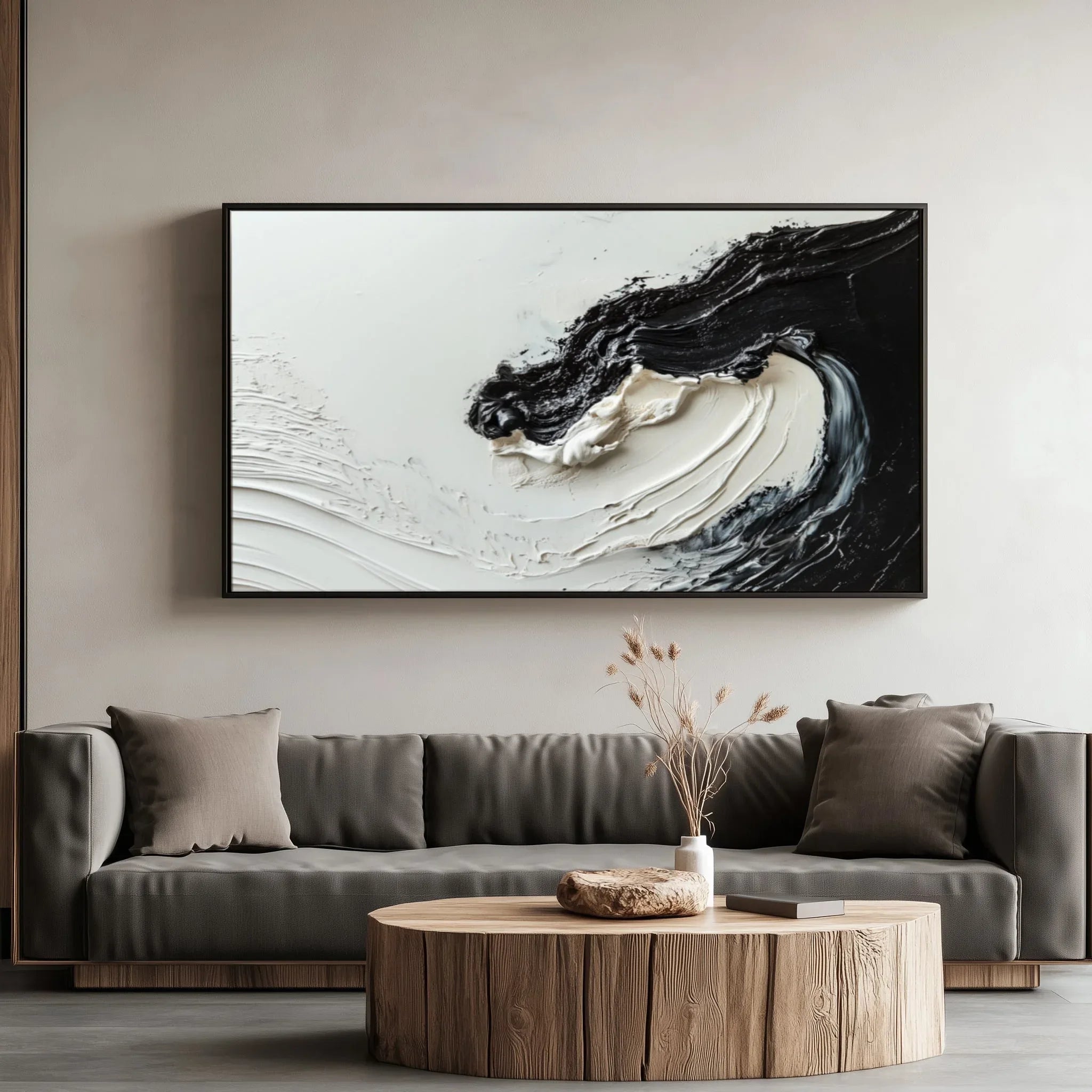 Monochrome Symphony Canvas-Hand-Drawn Black and White Fluid Three-Dimensional Abstract Wall Art