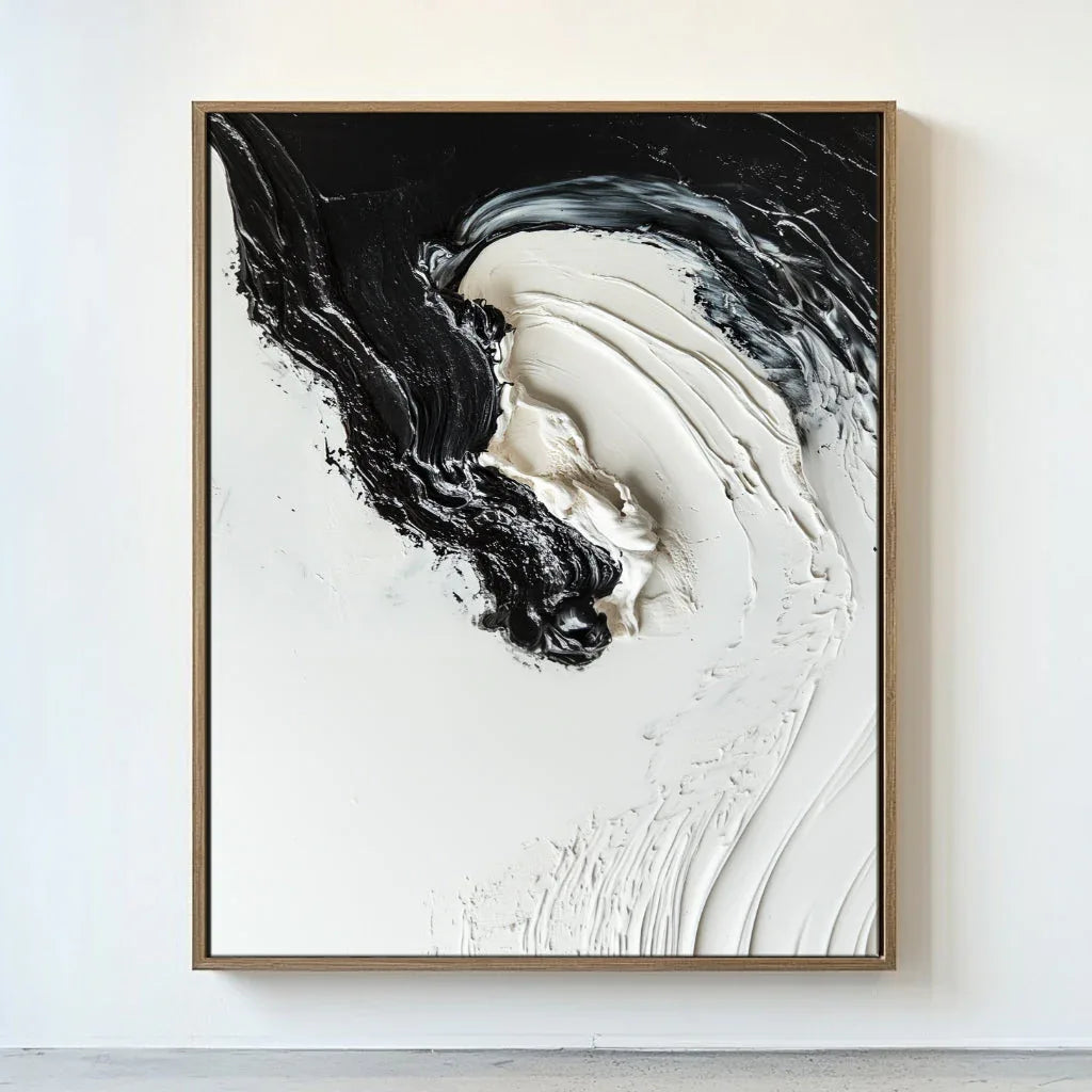 Monochrome Symphony Canvas-Hand-Drawn Black and White Fluid Three-Dimensional Abstract Wall Art