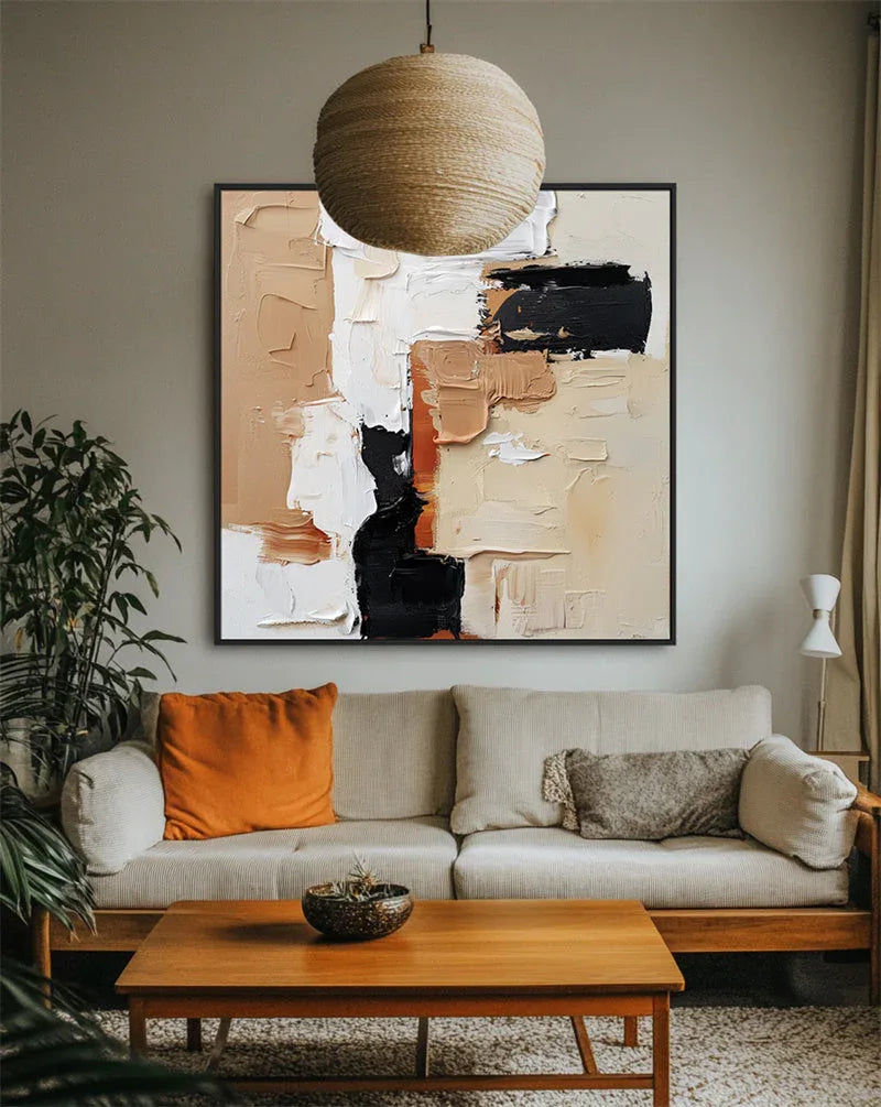 Modern Contrast -Hand drawn Abstract Geometry Modern Texture Oil Painting Wall Art