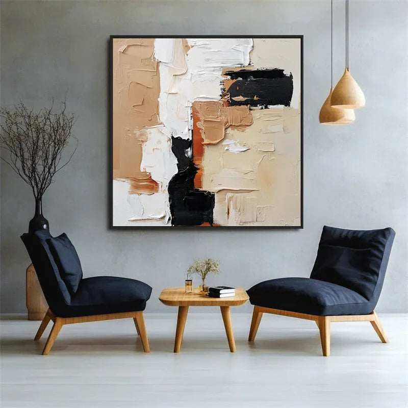 Modern Contrast -Hand drawn Abstract Geometry Modern Texture Oil Painting Wall Art
