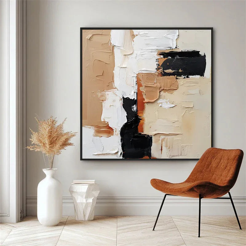 Modern Contrast -Hand drawn Abstract Geometry Modern Texture Oil Painting Wall Art
