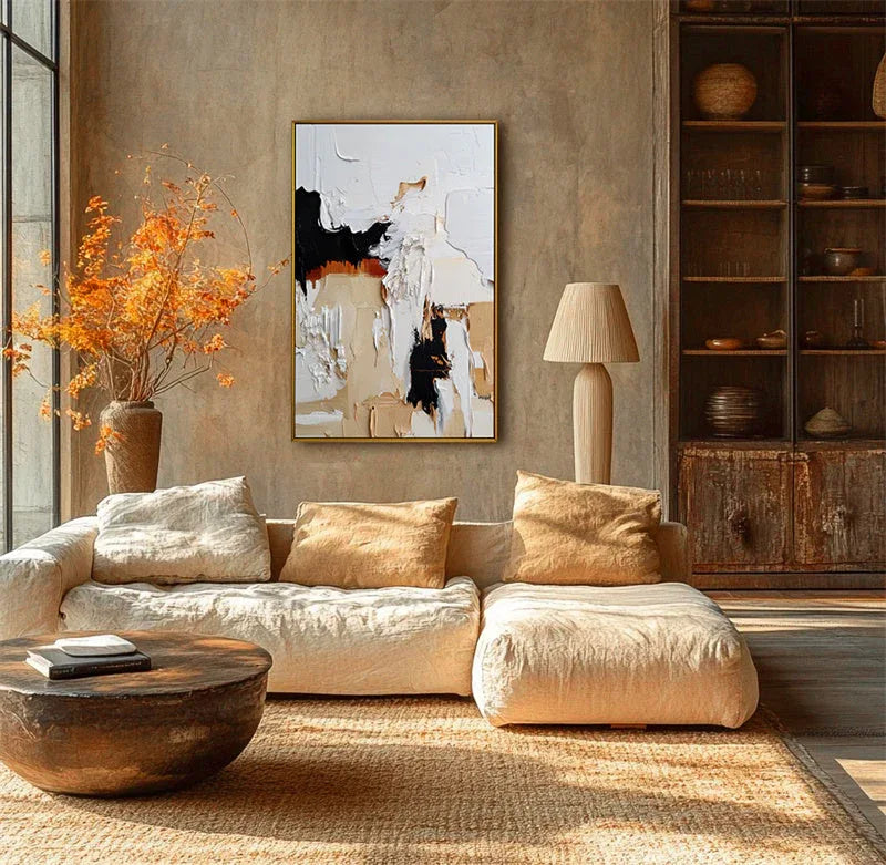Fragmented Whispers -Broken and Reassembled Block Texture Oil Painting for Modern Living Room or Bedroom Decoration