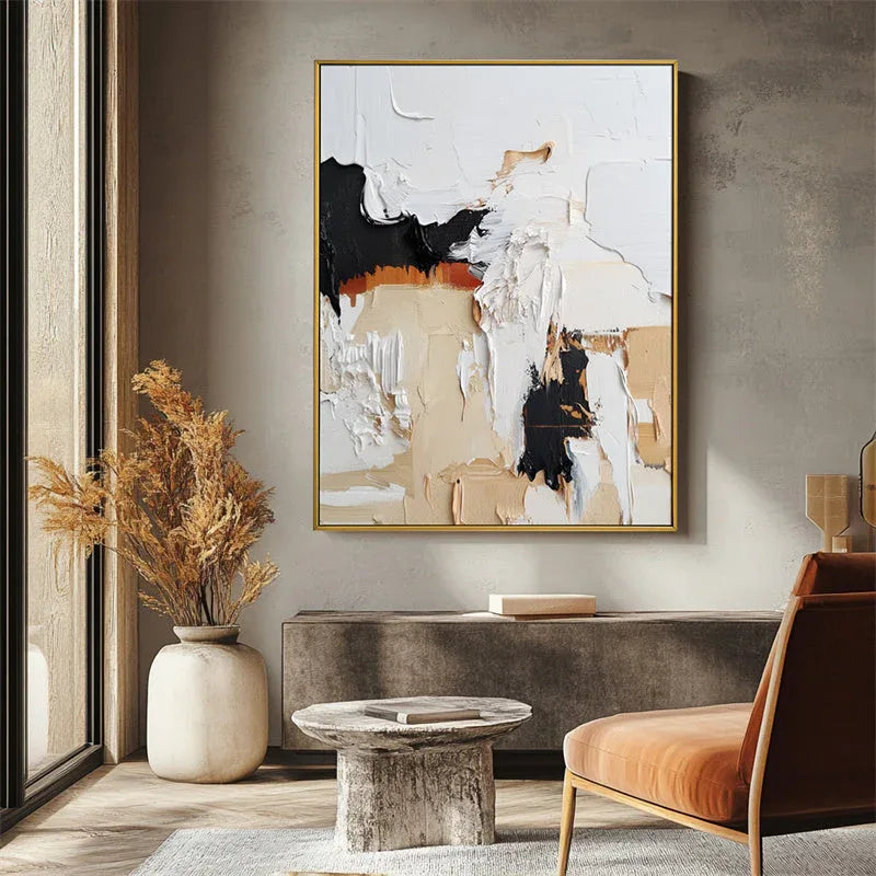 Fragmented Whispers -Broken and Reassembled Block Texture Oil Painting for Modern Living Room or Bedroom Decoration