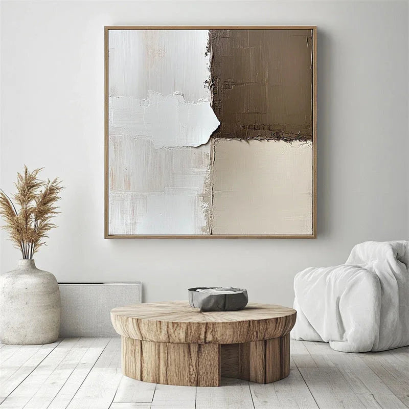 Muted Harmony-Modern Minimalist Earth Tone Geometric Splicing Thick Textured Wall Art