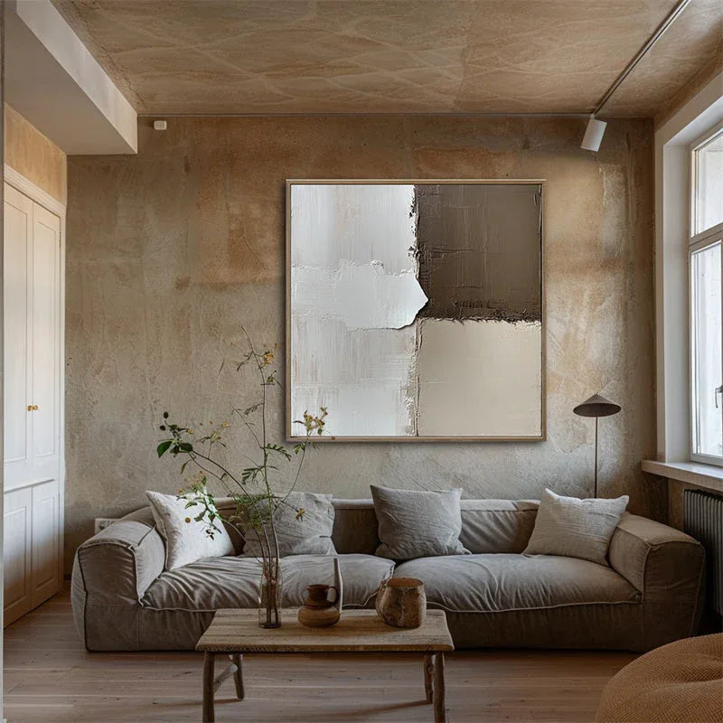 Muted Harmony-Modern Minimalist Earth Tone Geometric Splicing Thick Textured Wall Art