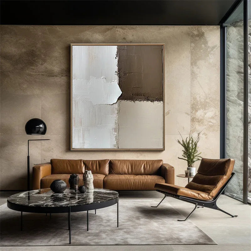 Muted Harmony-Modern Minimalist Earth Tone Geometric Splicing Thick Textured Wall Art