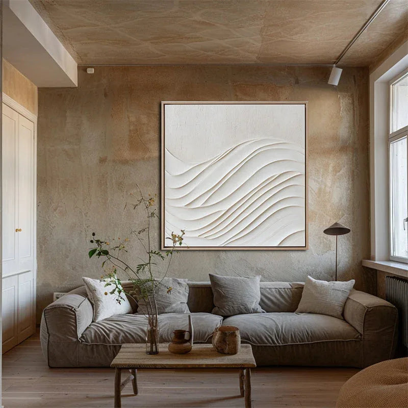 Serene Flow-Wabi Sabi Style Three-Dimensional Wave Texture Abstract Wall Art