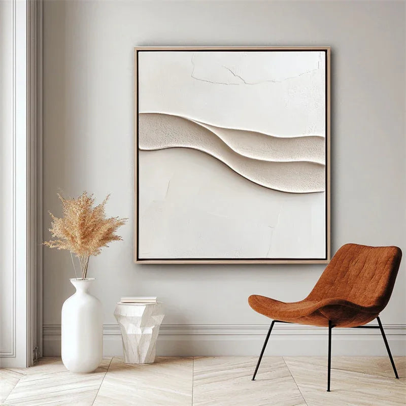 Serene Waves Abstract Art-Minimalist 3D Wave Texture Wall Art in Modern Interior Design