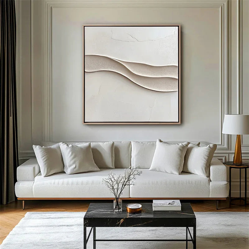 Serene Waves Abstract Art-Minimalist 3D Wave Texture Wall Art in Modern Interior Design