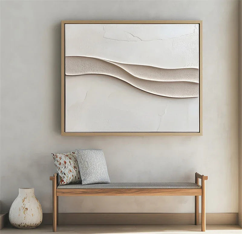 Serene Waves Abstract Art-Minimalist 3D Wave Texture Wall Art in Modern Interior Design