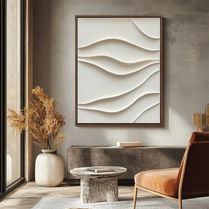Ethereal Waves-Minimalist Style Soft White Wave Pattern Three-Dimensional Texture Wall Art