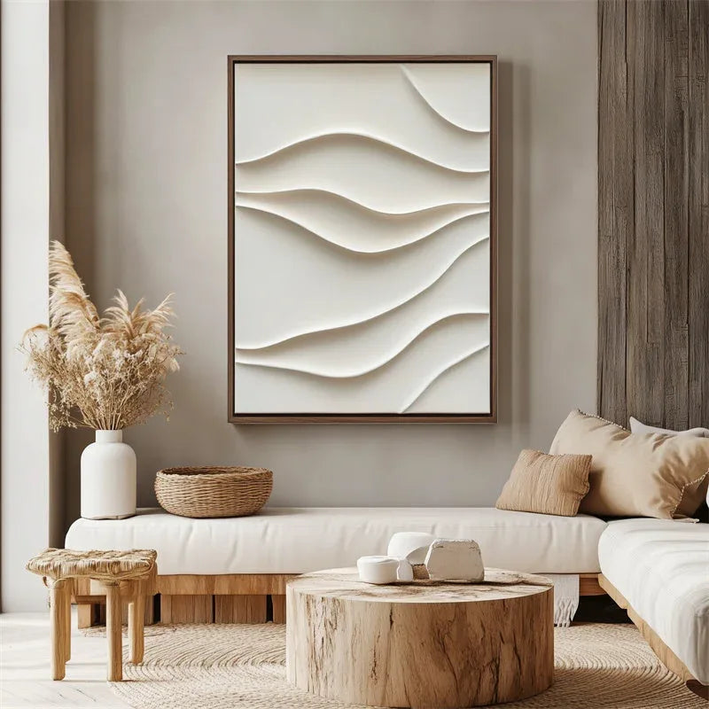 Ethereal Waves-Minimalist Style Soft White Wave Pattern Three-Dimensional Texture Wall Art