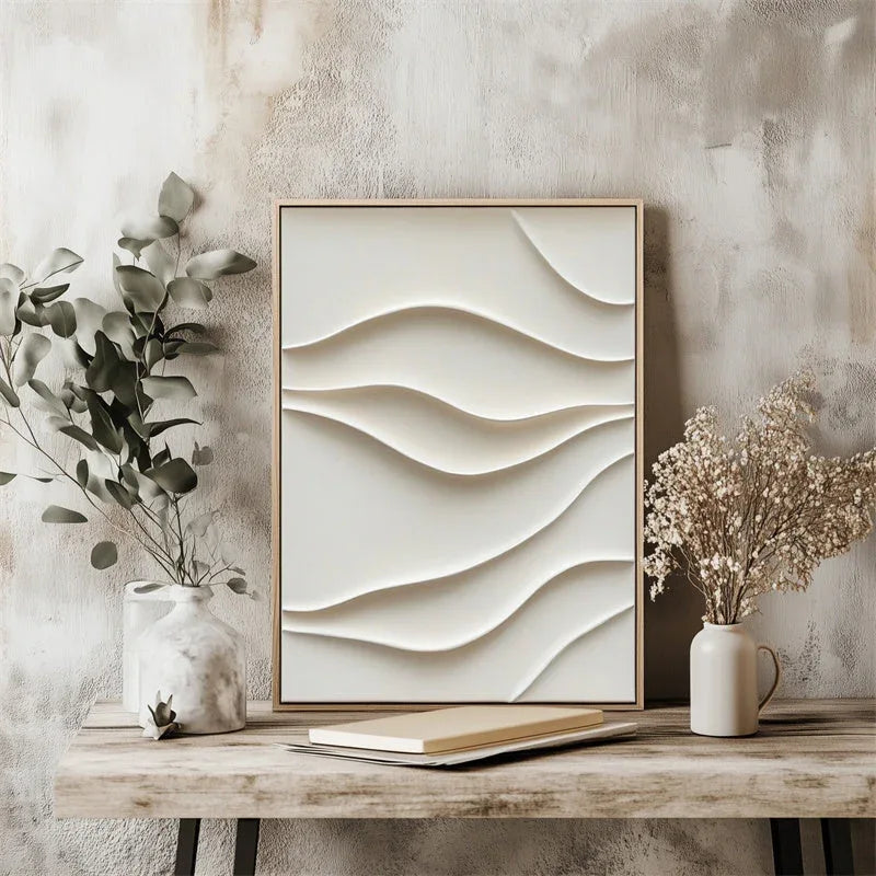 Ethereal Waves-Minimalist Style Soft White Wave Pattern Three-Dimensional Texture Wall Art