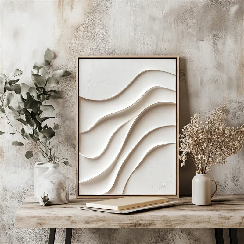 Serene Waveform-Minimalist Vertical Three-Dimensional Water Ripple Wabi Sabi Style Textured Wall Art