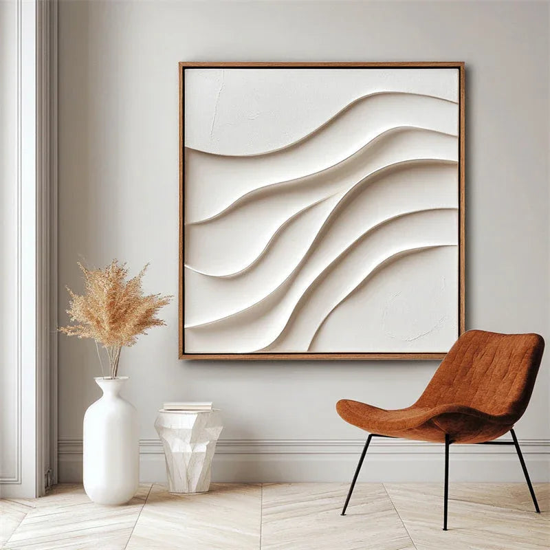 Serene Waveform-Minimalist Vertical Three-Dimensional Water Ripple Wabi Sabi Style Textured Wall Art