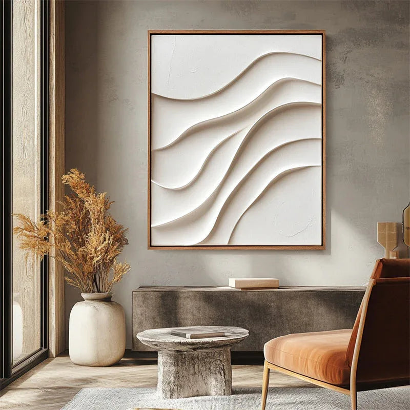 Serene Waveform-Minimalist Vertical Three-Dimensional Water Ripple Wabi Sabi Style Textured Wall Art