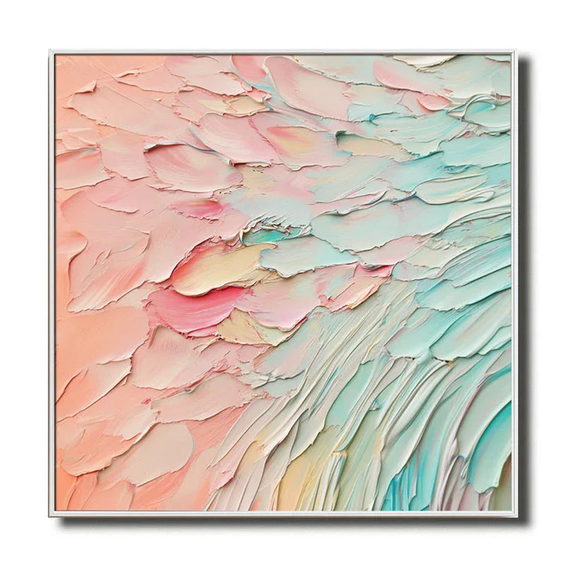 Floral Essence-Hand drawn 3D Pink Green Petal Stacking Beauty Texture Wall Art