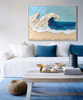 Azure Tide Canvas Art-Modern Minimalist Blue White Brown Seaside Thick Painted Abstract Wall Art
